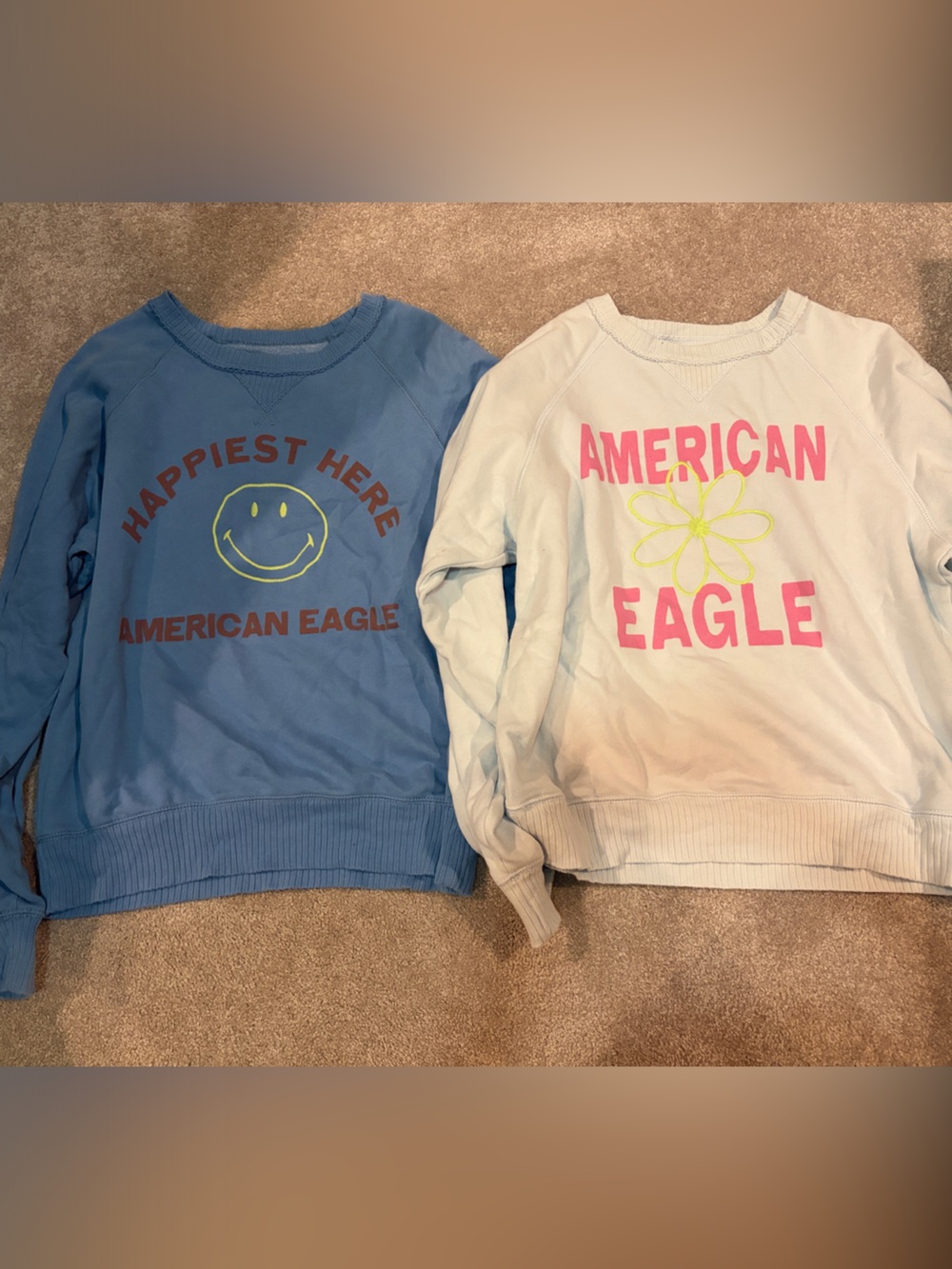 American Eagle Outfitters Kids' Blue and Light Cream Graphic Sweatshirts